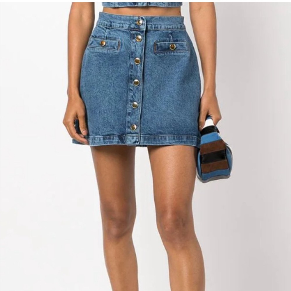 Reformation Blue Denim Button-Front Mini Skirt